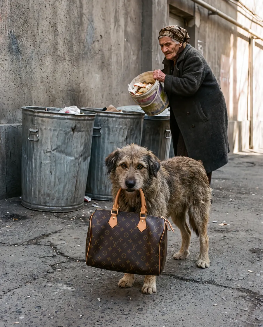 Dog with a monogram bag